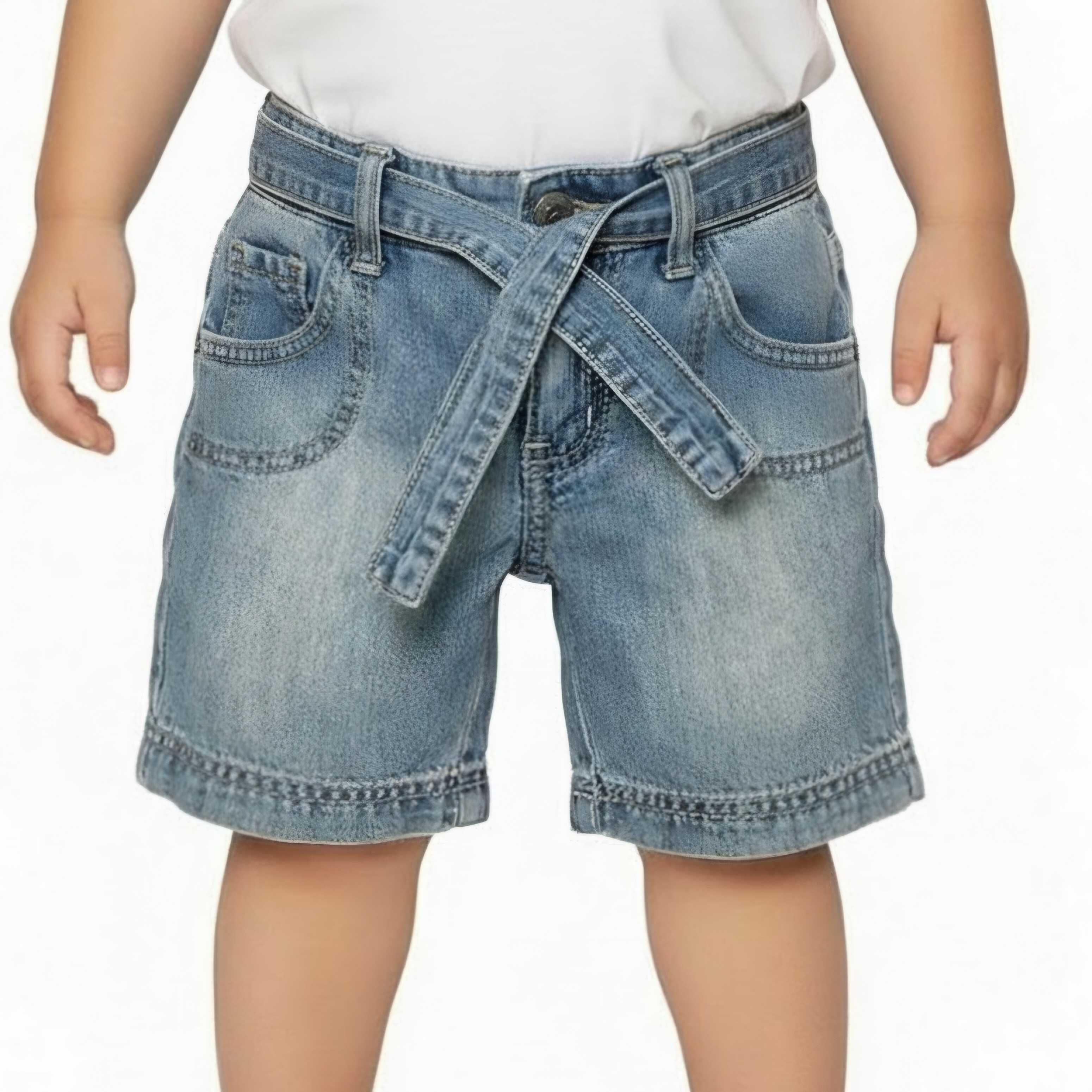 Cherokee Toddler Denim Shorts With Tie Belt Blue Size 3t
